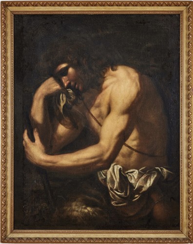 “Saint John the Baptiste” in suite of Caravaggio, Napoli or Rom, circa 1620