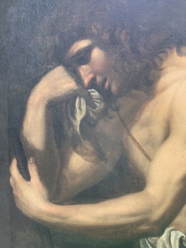 “Saint John the Baptiste” in suite of Caravaggio, Napoli or Rom, circa 1620 - Paintings & Drawings Style Louis XIII