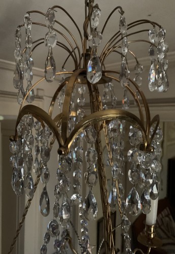 Lustre cristal et bronze, vase bleu style Gustavien, fin XIXe - Galerie Golovanoff