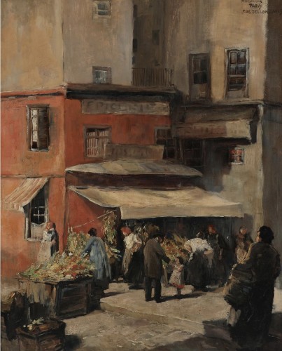 Jour de marché, rue des Lombards - Herman Moerkerck (1879-1949)