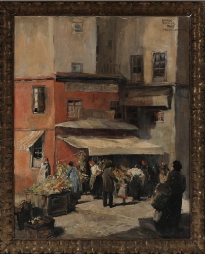 Market Day on Rue des Lombards, Paris - Herman Moerkerck (1879-1949) - Paintings & Drawings Style Art nouveau