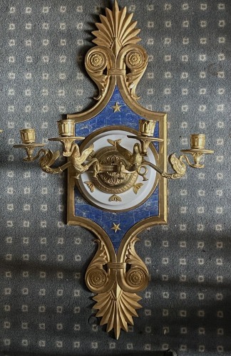 Pair of Wall Sconces on Lapis-lazuli and Gilt Bronze Bases, Baltic Empire  - Lighting Style Empire