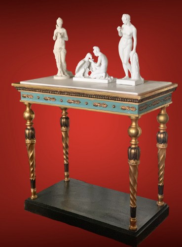 Mobilier Console - Console et miroir Suède , Attr Jonas Frisk, Stockholm 1805-1824 bois doré et marbre