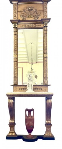Consaltable  and  Mirror in gilt wood White Marble Top, Gustavian Style,