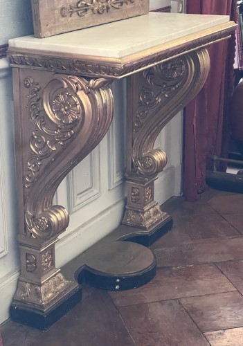 Consaltable  and  Mirror in gilt wood White Marble Top, Gustavian Style, - 