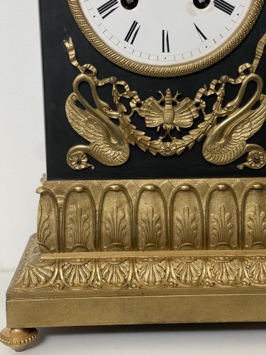 Horology  - Gilded Bronze and Patina Clock, Signed Baschet-Baullier, Restoration Period