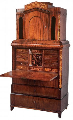 Architectural Secretair, Mahogany and Birch, Balticum, Early 19th Cent. 