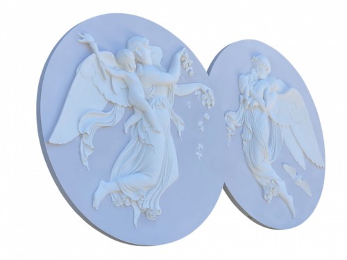 Day and Night, pair of monumental Plaster Medallions after B. Thorvaldsen - 