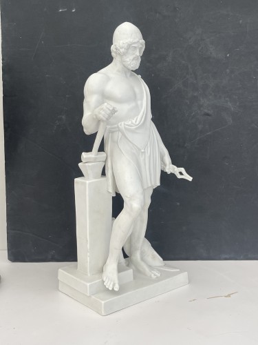 Vulcan or Hephaestus, Biscuit Figure After Thorvaldsen - Porcelain & Faience Style Restauration - Charles X