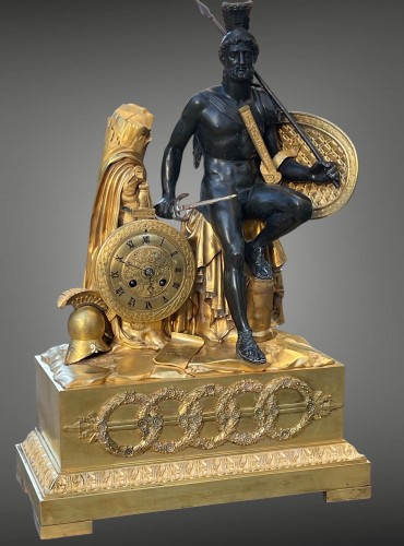 Pendule Philhellénique, Leonidas à la Bataille des Termopyles d’après J.L.David - Horlogerie Style Restauration - Charles X