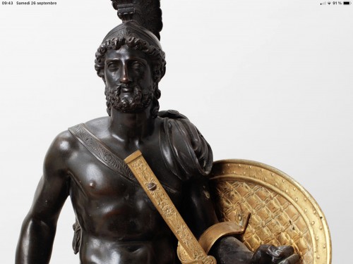 Restauration - Charles X - Pendule Philhellénique, Leonidas à la Bataille des Termopyles d’après J.L.David