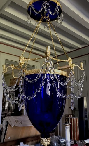 Lanterne russe bleu cobalt de style classique Empire - Galerie Golovanoff