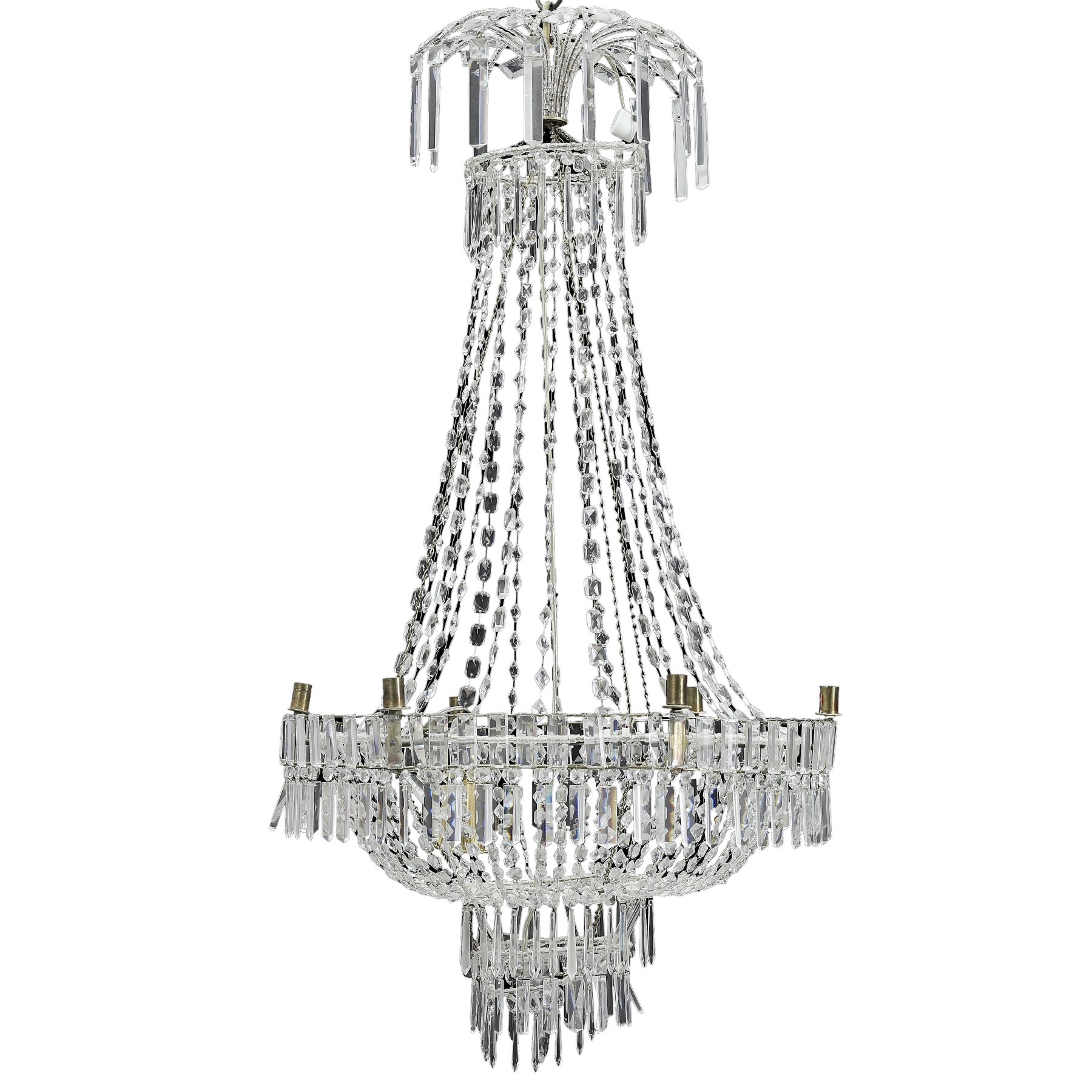 Large Swedish Classical Art Deco Chandelier In White Crystal Ref 82516