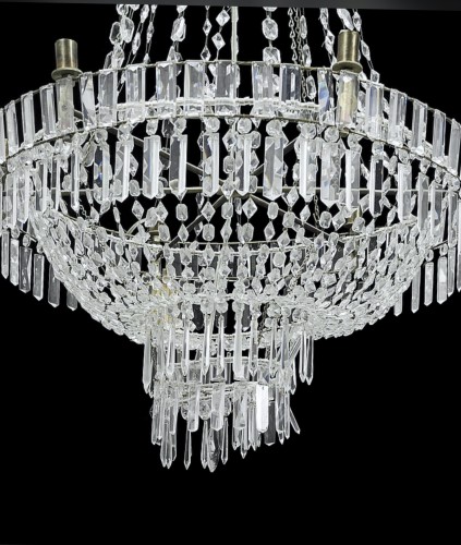 Luminaires Lustre - Grand lustre en cristal blanc, Suède circa 1920-30