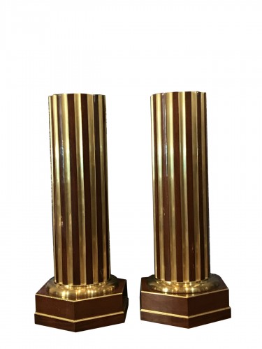 Russian Columns mahogany and brass inlays. A Pair. 