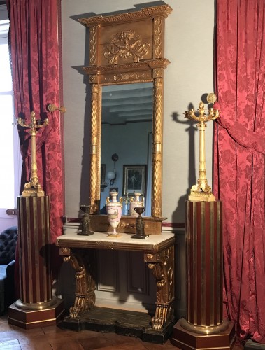 Console et miroir en bois doré, Empire Suédois circa 1830 - Restauration - Charles X