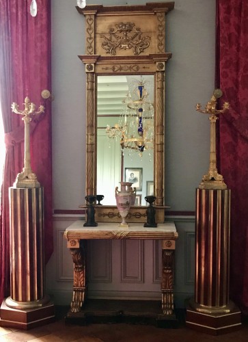 Restauration - Charles X - Console et miroir en bois doré, Empire Suédois circa 1830