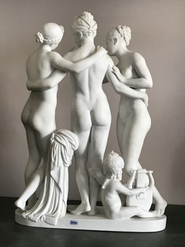 « Les 3 Grâces » d’après Thorvaldsen, Biscuit Royal Copenhague vers 1870 - Céramiques, Porcelaines Style Napoléon III
