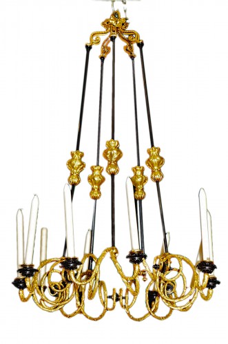 Chandelier Napoleon III, Gilt and patina Bronze 10 lights