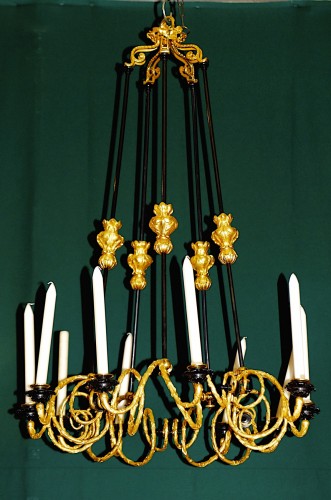 Chandelier Napoleon III, Gilt and patina Bronze 10 lights - Lighting Style Napoléon III