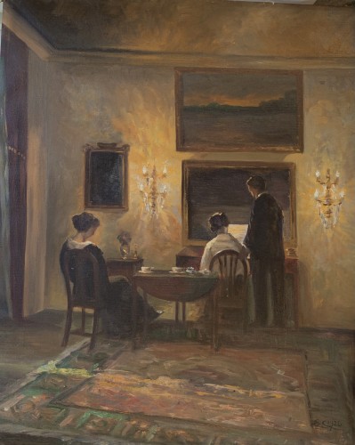 Reeding in a Danish interior  -  Émilie Christensen, 1920 