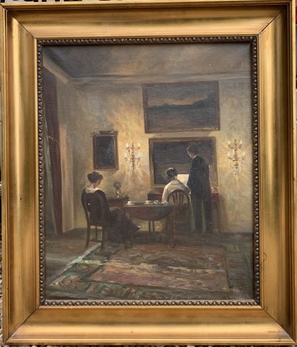 Reeding in a Danish interior  -  Émilie Christensen, 1920  - Paintings & Drawings Style Art Déco