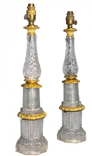 Pair of crystal and gilt bronze lamps