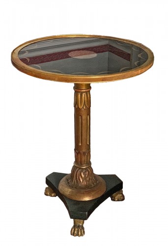 Guéridon Table gilt wood and under-glass painted top , Swedish Empire