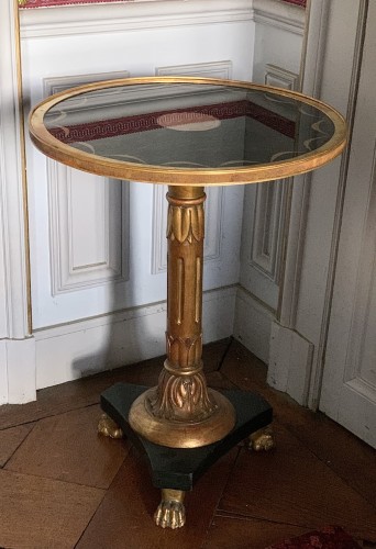 Guéridon Table gilt wood and under-glass painted top , Swedish Empire - 