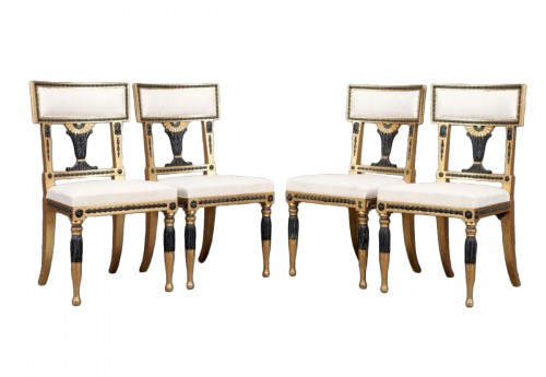 Set of 4 chairs in Gustavian Style gilt wood and parina 
