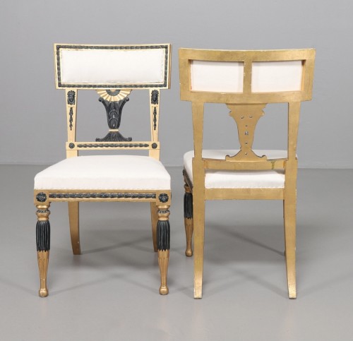 Set of 4 chairs in Gustavian Style gilt wood and parina  - Seating Style 