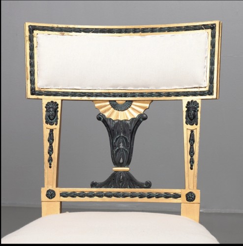 Seating  - Set of 4 chairs in Gustavian Style gilt wood and parina 
