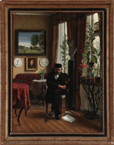 A sleeping collector in his home - Danish school circa 1900 - Paintings & Drawings Style 