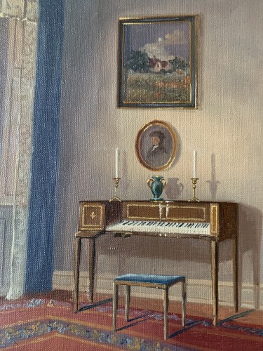 Paintings & Drawings  - A still Interior with an Harpsichord, Signed C.Birksø