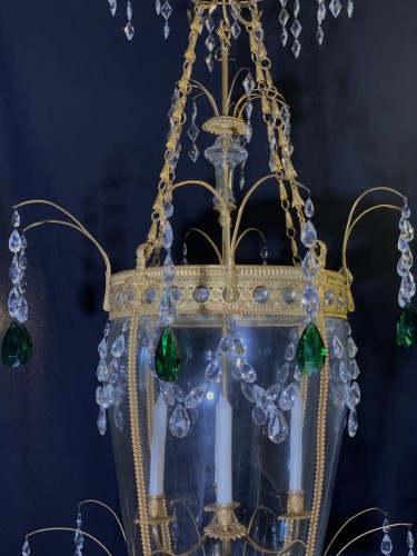 Lighting  - Large Hall Lantern with green cristal in Pavlovsk style