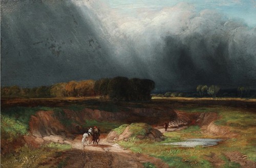 Small stormy landscape in the manner of Georges Michel