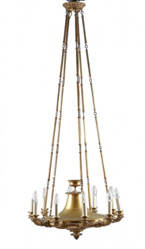 Grand lustre Charles X en bronze doré
