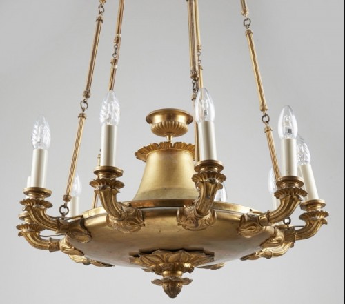 XIXe siècle - Grand lustre Charles X en bronze doré