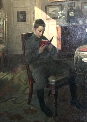Tableaux et dessins Tableaux du XXe siècle - Valdemar Kornrup (1865-1924)  - Jeune Lecteur dans un Intérieur en Famille