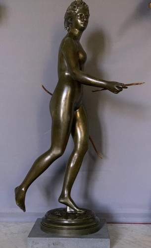 Diana , after J. A. Houdon , bronze figure 19th cent. Nice patina  - Sculpture Style Napoléon III