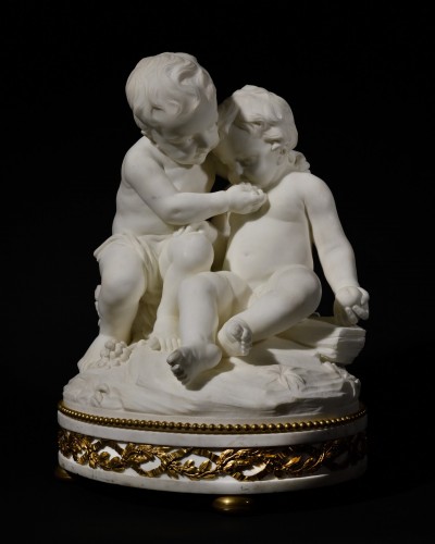 Sculpture Sculpture en Marbre - Groupe en marbre – Deux putti