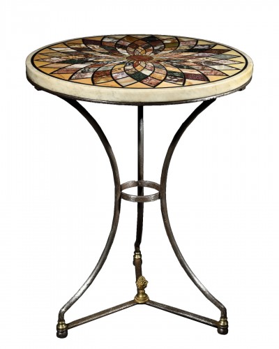 Pedestal table in marble and hardstone marquetry