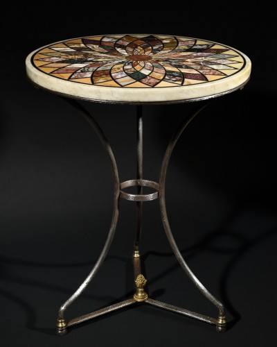 Furniture  - Pedestal table in marble and hardstone marquetry