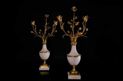 Pair of candelabras with bouquets - 19th century - Lighting Style 