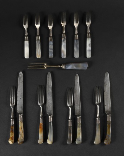 Set of agate cutlery  - Antique Silver Style 