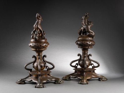 Pair of andirons - Adolphe-Victor Geoffroy-Dechaume and Auguste-Maximilien Delafontaine - Decorative Objects Style 