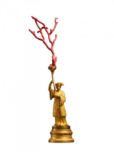 Branch of red Mediterranean coral mounted on gilt bronze