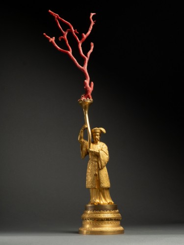 Curiosities  - Branch of red Mediterranean coral mounted on gilt bronze