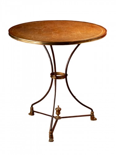 Steel, brass and leather top Pedestal table -Mid  20th century