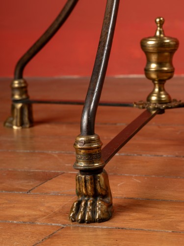 Furniture  - Steel, brass and leather top Pedestal table -Mid  20th century